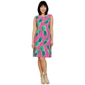 Size 2X 18 20 FUCHSIA/GREEN PINEAPPLE PRINT SHIFT DRESS‎ Summer Vacation PLUS SZ